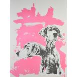 Lorraine Robbins signed limited edition (2/18) print of two dogs, 73 x 53cm, in silvered frame