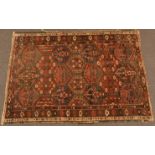 Turkoman rug with alternating gul design and cream border, 206 x 145cm