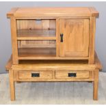 Contemporary solid oak coffee table W110 x D60 x H47 and a small cupboard unit / television stand