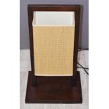 Retro mid century style wicker and stained wood table lamp, possibly a Terence Conran design, height