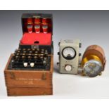 Likely military interest leather cased galvanometer, dated 1940, cased electrical resistance box and
