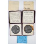 Two German WW1 interest Lusitania medals in boxes and an incomplete Edward VII stamp booklet