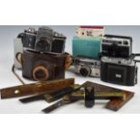 Cameras and woodworking tools including Exakta II 35mm SLR with 1:2 f=5.8cm lens, Balda folding