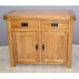 Contemporary solid oak sideboard with two drawers and cupboards W100 x D42 x H83cm