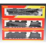 Three Hornby 00 gauge BR Class 9F model railway locomotives 92151 R2200A, 92134 R2200A and 92021