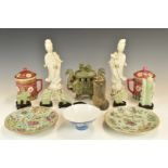 Collection of Chinese ceramics, jadeite / jade, blanc de chine etc, tallest 27cm