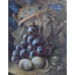 Oliver Clare (1853-1927) oil, still life study of grapes and plums, signed lower right, 22 x 17cm,