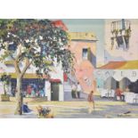 Cecil Rochfort D'Oyly-John (1906-1993) oil on canvas Cagnes sur Mer, France, street scene with café,