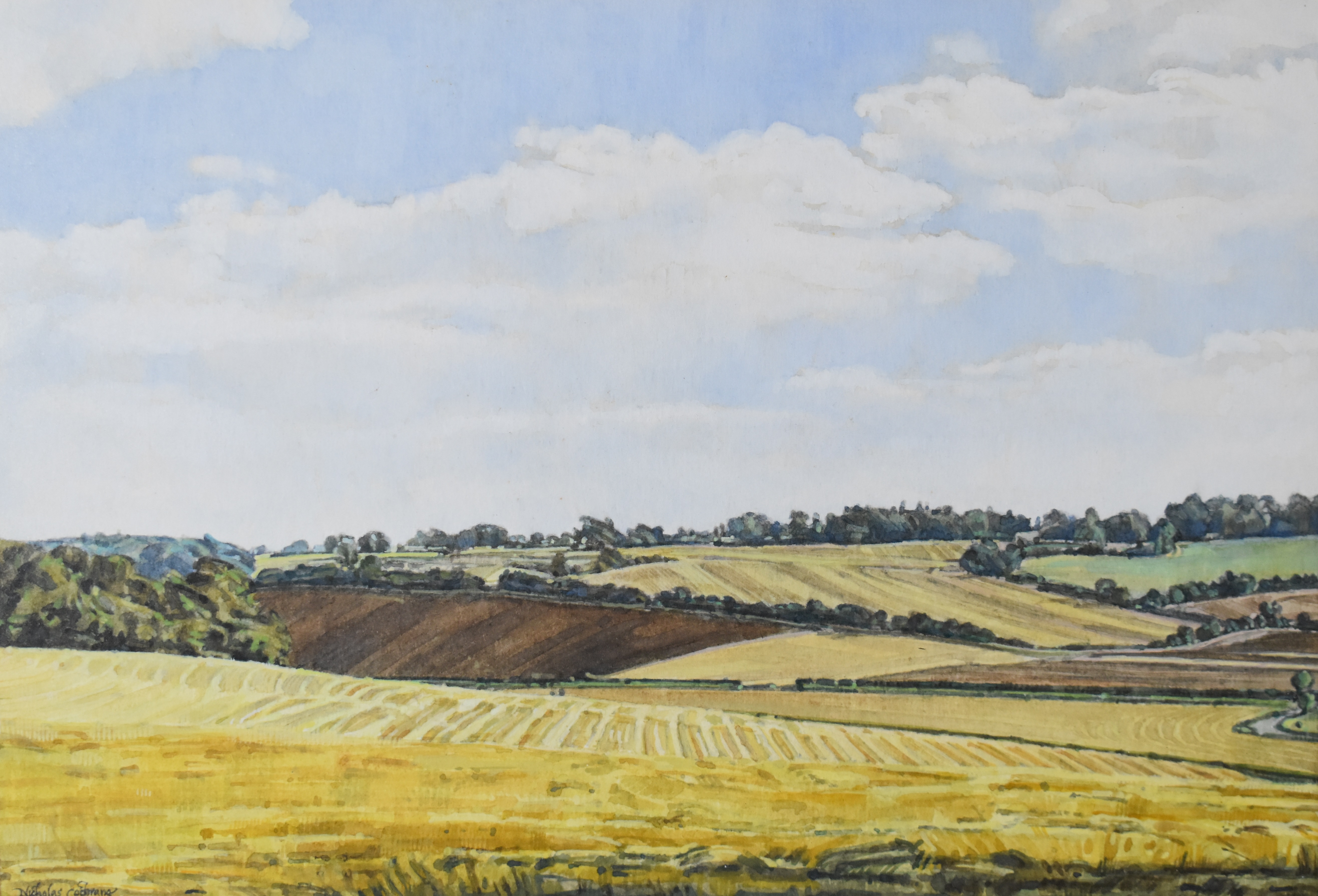 Nicholas Cochrane pair of watercolour landscapes, possibly Wiltshire / Cotswolds, both signed - Image 2 of 6