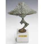 Walenty Pytel bronze study of a bird, on marble base with name plaque to front, height 24cm