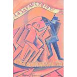 Sergey Luppov (1893-1977) Russian revolutionary cubist poster or similar artwork, with a group of