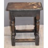 Oak peg jointed coffin or joint stool, height 54.5cm