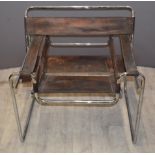Marcel Breuer Wassily mid century, retro style chair with chrome frame and brown leather upholstery