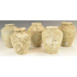 Five Chinese Kangzi period vases with celadon / grey glaze from Vung Tau Cargo, one with original