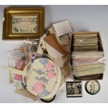 Postcards and advertising ephemera including greetings cards, fans, Empire buttons, RSPCA  and WAF