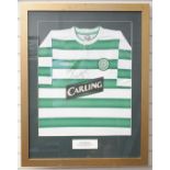 John Hartson signed Celtic football shirt, framed and glazed