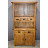 Contemporary solid oak dresser with five drawers, cupboards and shelving, W100 x D42 x H191cm