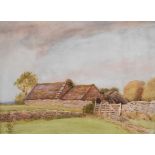 T. Murray Bernard Bladon (1864-1939) watercolour landscape with stone barn, monogrammed lower