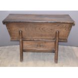 Antique elm dough bin with octagonal legs and drawer below, L130 x D60 x H75cm