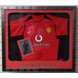 Ruud Van Nistelrooy signed Manchester United football shirt and photograph montage, framed and