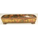 Russian 19th / 20thC covered lacquer box with figural decoration, W31 x D85 x H7.5cm