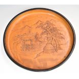 Japanese circular carved wooden bowl, diameter 36cm