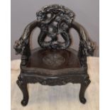 Chinese 19thC chair with carved dragon decoration, W67 x H84cm