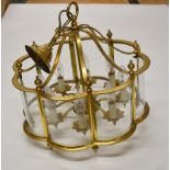 Brass electrolier with convex glass panels, diameter 45 x height 60cm