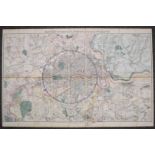 Davies's Map of London and its Environs, on a scale of 2 inches to a mile, dated 1880, 75 x 115cm,