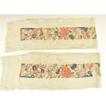 Chinese 19thC pair of embroidered cuffs with gold thread decoration, the embroidery 46cm, overall