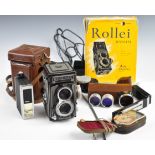 Rolleiflex T TLR camera, serial number 2127701, with Carl Zeiss Tessar 1:3.5 f=75mm lens, together