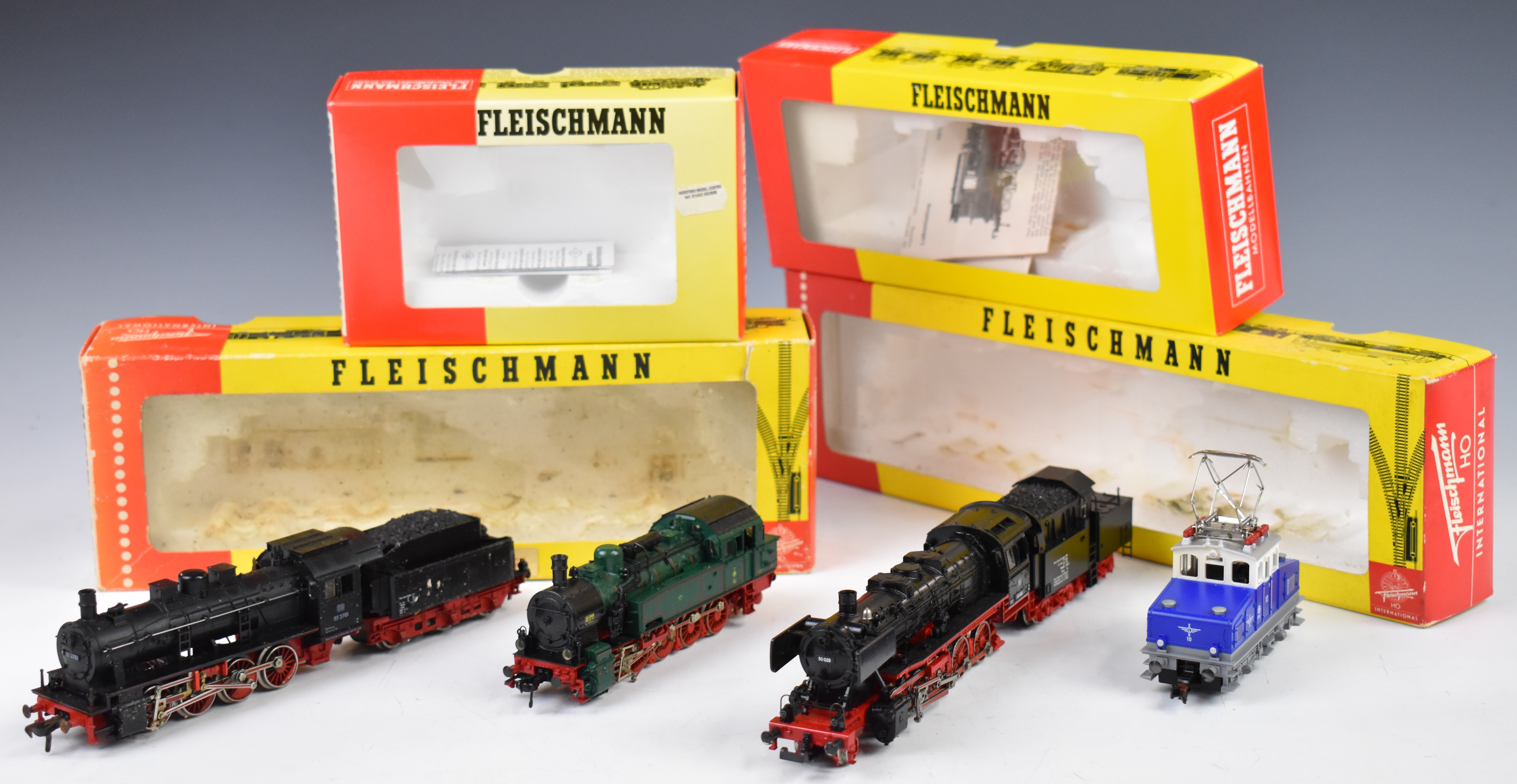 Four Fleischmann HO or 00 gauge model railway locomotives comprising 1363 tender locomotive, 4146