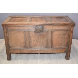 Antique panelled oak coffer, L122 x D55 x H74cm