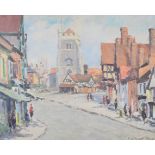 Hugh Boycott Brown (1909-1990) impressionist oil on board townscape with church, signed lower right,