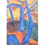 Natalia Goncharova (1881-1962) cubist landscape 'The Forest' blue trees, with monogram lower left,