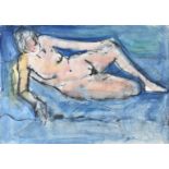 Anthony Hodge (1948-2009) watercolour of a reclining nude, signed lower right, 41 x 58.5cm, in oak