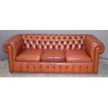 Chesterfield red leather three seat sofa