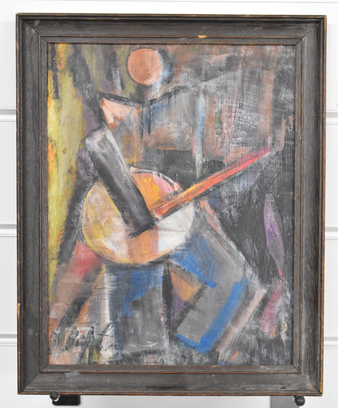 Possibly Russian cubist study of a man playing a banjo, indistinctly signed lower left, 26 x 20cm - Image 2 of 5