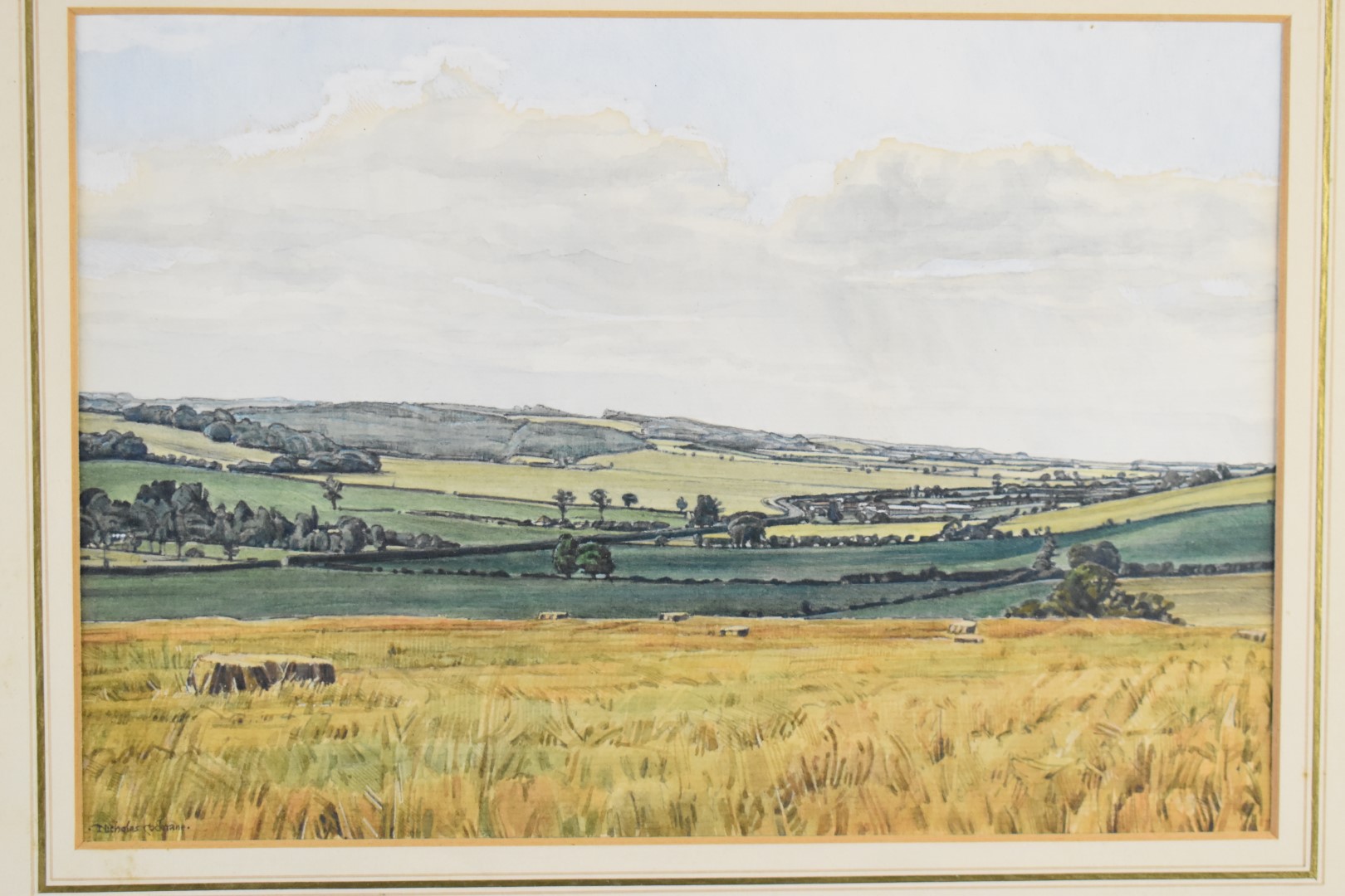 Nicholas Cochrane pair of watercolour landscapes, possibly Wiltshire / Cotswolds, both signed - Image 3 of 6