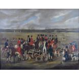 Underwood 19thC oil on canvas hunting scene with extensive landscape beyond and carriages traversing