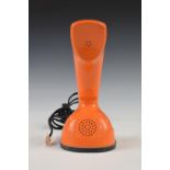 Ericsson LM retro orange 'Cobra' telephone with number dial wheel to base, height 21cm