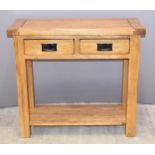 Contemporary solid oak buffet with two drawers W85 x D35 x H77cm