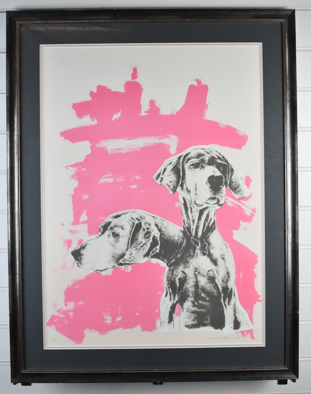 Lorraine Robbins signed limited edition (2/18) print of two dogs, 73 x 53cm, in silvered frame - Image 2 of 5