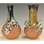 Two Japanese Sumida Gawa pottery pedestal vases with applied figural decoration of children