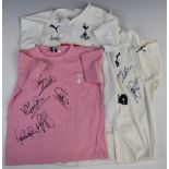 Three Tottenham Hotspur football shirts, each signed by multiple players including Paul Robinson