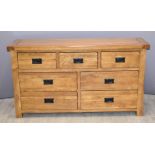 Contemporary solid oak chest of two over four drawers W139 x D43 x H77cm