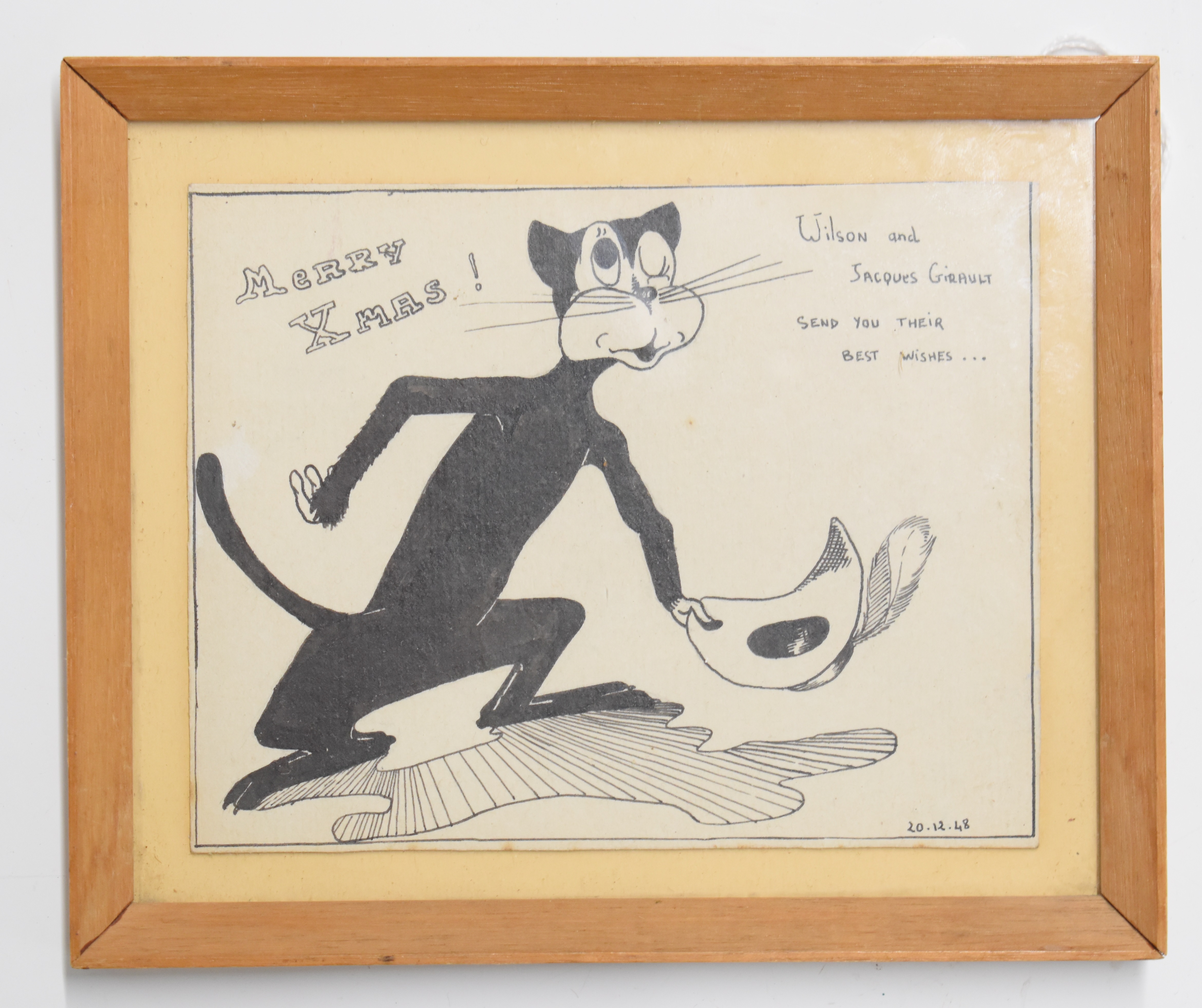 Jacques Girault three pen and ink novelty cat drawings or cartoons, two signed lower right the other - Image 4 of 5