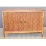 Gordon Russell mid century modern teak double helix sideboard, W122 x D46 x H84cm