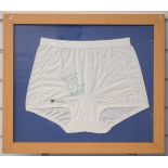 Gary Lineker signed underpants, also inscribed 'football, like life itself is a load of balls, shoot