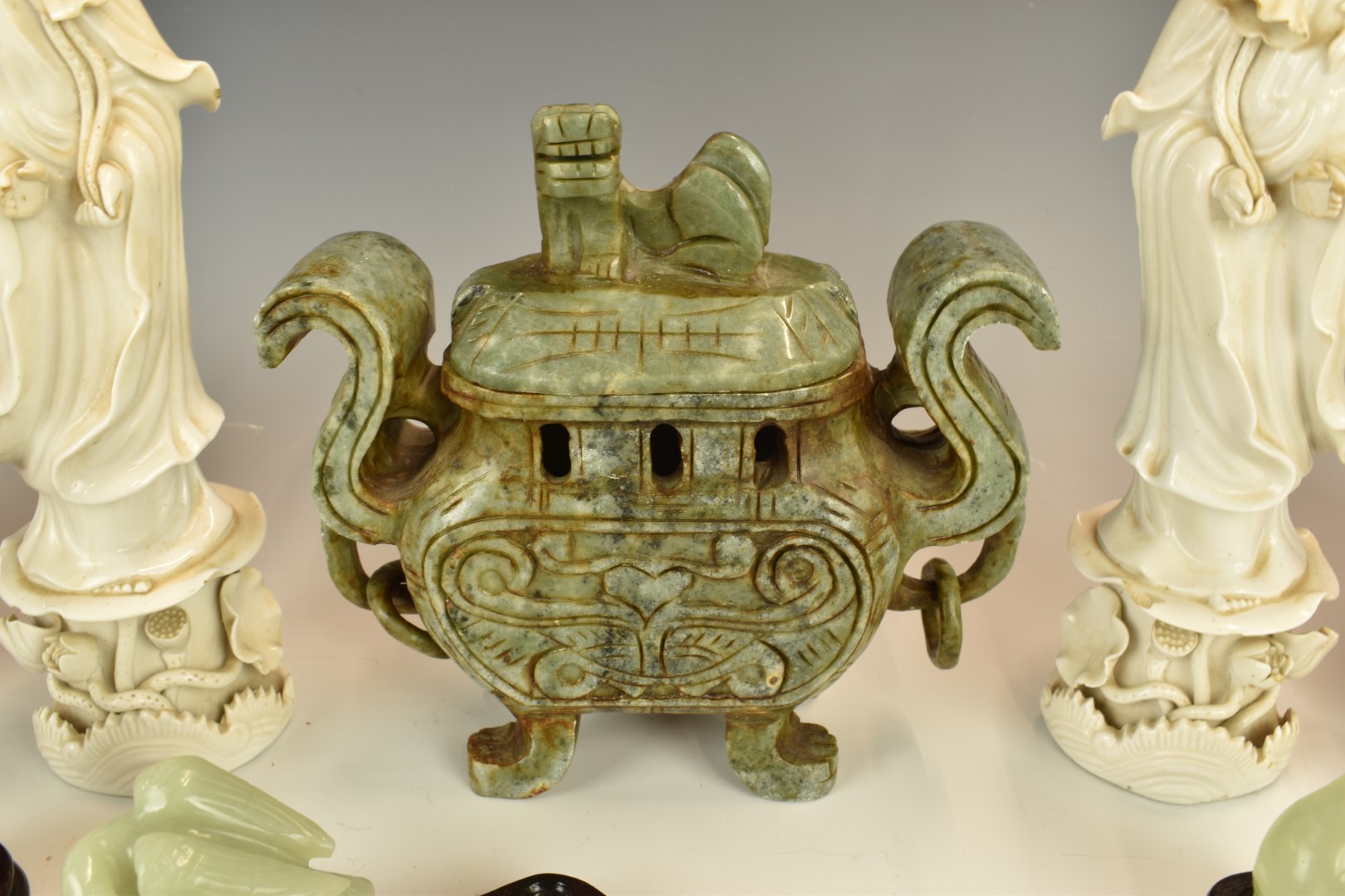 Collection of Chinese ceramics, jadeite / jade, blanc de chine etc, tallest 27cm - Image 3 of 4
